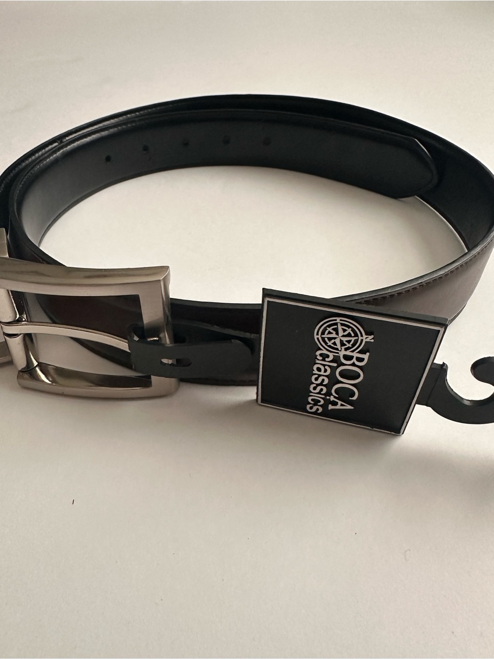 Boca Classics Reversible Brown/Black Leather Belt with Silver Buckle